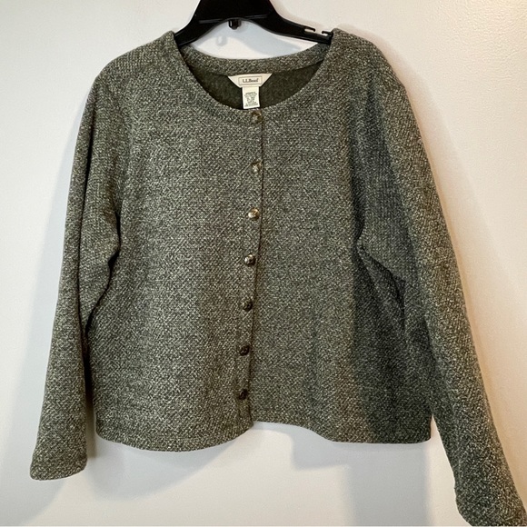 LL BEAN Brass Button COMFY Cardigan Sweater JACKET COAT Green Women’s Size XL - Picture 1 of 5